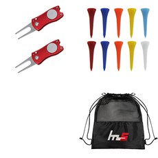 NAYASTYLE 高爾夫果嶺叉修補器 2入 + 塑膠高爾夫短Tee 10入 + 收納袋套組, GFYP-41-2+167-1PU