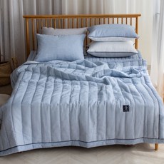 Geulrangaen 條紋泡泡紗夏季寢具組, 藍色