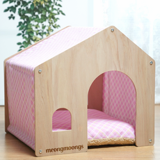 meongmoongs 犬用可拆洗木頭狗窩 粉紅色, 粉色的