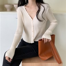 TANIZ 女款 Imael V領羅紋半短版針織開襟衫