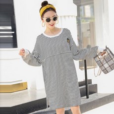 孕婦條紋連長袖身裙