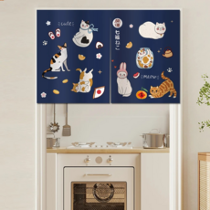 BonBon naturel 加厚穿桿式門簾, 七幅貓 藍色