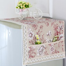 MF商店 口袋亞麻布蕾絲多用途微波爐冰箱洗衣機烘衣機蓋布, G款