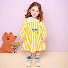 mollimelli 女童條紋荷葉領連衣裙