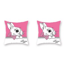 귀여운 핫핑크 캣 도그 만화 시리즈 쿠션커버 2p