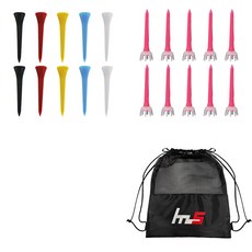 NAYASTYLE 一般塑膠高爾夫球梯 10入 + PE 10入 + 收納袋套組, GFYP-167-2+173-3PU