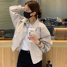 DMELD 女款短版翻領防風夾克