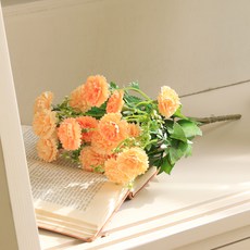 센트바스켓 조화 미니 카네이션 실크플라워 부쉬, 코랄, 1개