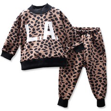 ANGEL'S WING 兒童LA豹紋刷毛上下褲裝