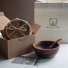 NICOTT 木製麥片餐具禮盒, 單一顏色, 1套, 沙拉碗 + 湯匙