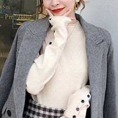 구디프 여성용 멀티버튼 컬러 반목 니트 티셔츠