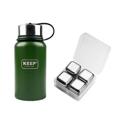 KEEP CAMPING 運動水瓶 不鏽鋼保溫保冷隨行杯 + 不鏽鋼冰塊組, 綠色(隨行杯), 650ml