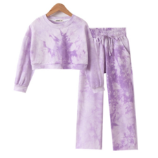 女童染色印花寬褲套裝