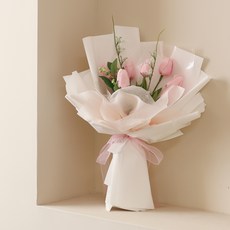 아스파시아 말랑말랑 향기 핀 튤립 비누꽃 꽃다발, 핑크, 1개