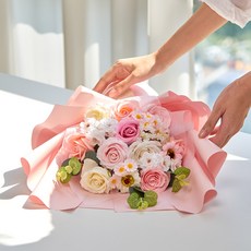 메종드플로레 비누꽃 시들지 않는 사랑스러운 기념일 졸업식 생일 꽃다발 + 쇼핑백, 플로라핑크, 1개
