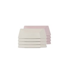은스홈 세라믹 황토 숯 코팅 스텐 캠핑 접시 사각 1호 2종 세트, 아이보리, 핑크, 4세트