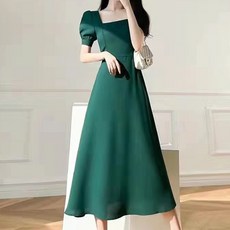 Elsso 方領赫本風長版洋裝, 綠色