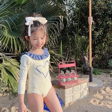 HARAROI 女童珍珠愛心蕾絲連身泳裝