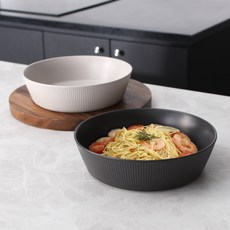 Lusso 寬而深的大盤子 2 件套, 1套, 單品, 椰子奶油,炭灰色