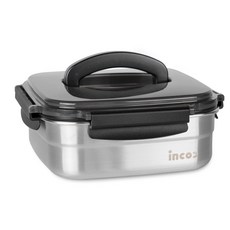 incoc 不鏽鋼正方形手拿式保鮮盒 1號 黑色, 2.7L, 1入