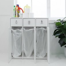 필웰 무노 분리수거함 수납장 방문설치, 화이트, 3단