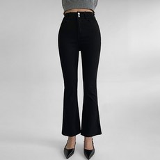 174 여성용 키큰 일반 잘록 투버튼 밴딩 부츠컷 코튼 팬츠