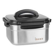 incoc 不鏽鋼正方形手拿式保鮮盒 2號 黑色, 3.7L, 1入