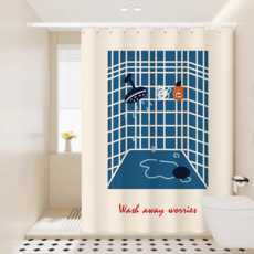 코다치프 욕실 드로잉 방수 화장실 목욕 샤워커튼, 심플 욕실 01, 1개