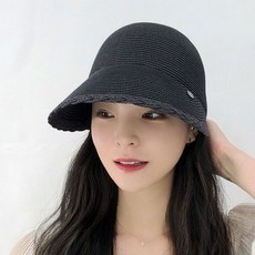 제이제이나인 여성용 꽈배기 포인트 오리챙 밀짚 와이드챙 모자 JS268