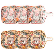 Willive 動物角色陶瓷單柄盤 2種組, 紅色(方形)+橘色(方形), 3組