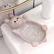 몬드스팟 세라믹 곰 토끼 물빠짐 욕실 비누받침대 RB20715, 그레이, 1개
