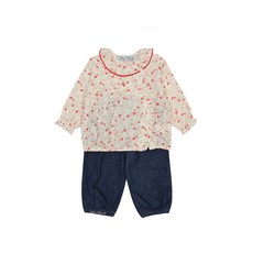 Tartine et Chocolat 花朵圖案荷葉邊束袖T恤+長褲