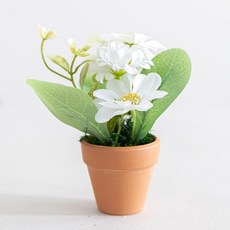 플라워트리 조화 클래식 데스크테리어 데이지화분 12cm, 크림, 1개