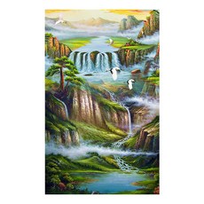 帶來好運的瀑布東方畫, 綠色 + 藍色 + 白色 + 棕色 + 黃色