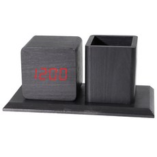 쿼르디 탁상시계 연필꽂이 블랙우드, 레드 라이트