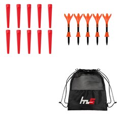 NAYASTYLE 塑膠高爾夫長球梯 紅色 10入 + ABS高爾夫長球梯 橘色 5入 + 收納袋組合 GFYP-185-5 165-4PU, 混色