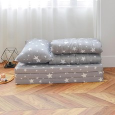 Magic Bed 魔術床 三折疊式床墊 + 棉被 + 枕頭 (含枕芯) 寢具組, 8cm, 灰星+白海綿