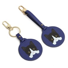BLANC FLEUR 牛皮貓咪飾品鑰匙圈2件組 AC0KE2161, 1套, 海軍藍