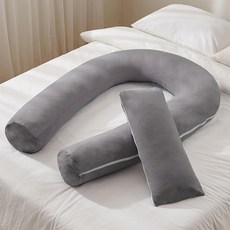 SAMICK GAGU 簡約 U字型 可拆式枕套 長抱枕 + 腿枕, 灰色