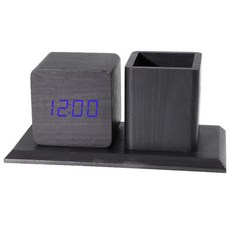 Quardi 桌鐘 筆筒 藍光, 黑木紋