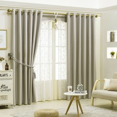 遮光窗簾 孔眼型 2入, 砂米黃