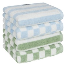 Guy Laroche 頂級先染線條毛巾 200g 40支精梳棉 混合款 4入, 條紋藍 + 條紋綠 + 格紋藍 + 格紋綠, 1組