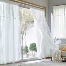 Modern House Etoile 雪紡雙層蕾絲圓點穿桿式長窗簾 2件組, 白色