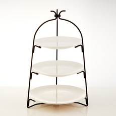 摺疊式3段鐵製托盤+甜點碟 3種組, 黑色（托盤）