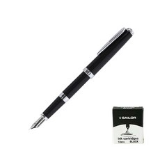 SAILOR 寫樂 Lecoule 鋼筆 黑色銀飾 + 12入墨水匣實惠組合, F, 黑色(鋼筆), 黑色(墨水)