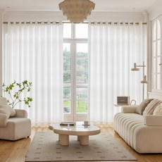 HOME&CHANG 不透光防塵雪紡窗簾 穿環式 2件, 白色