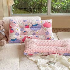 JOYMULTI 兒童用可翻滾四季一體成型雙面枕, 粉紅兔子