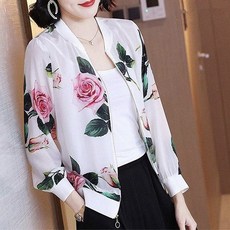 MMMII 女款玫瑰花朵拉鍊防風外套 MMM269