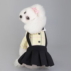 PASTEL PET 寵物款蝴蝶結領帶格紋情侶裝連身裙, 黃色