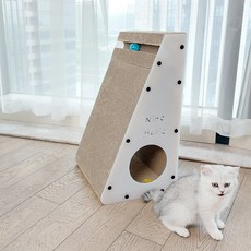 Gattonain 壓克力三角躲貓貓屋 貓咪補充型貓抓板, 純白色, 1個